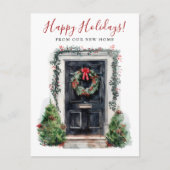 Happy Holidays Neue Zuhause Fronttür verschieben Ankündigungspostkarte (Vorderseite)