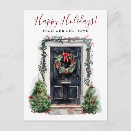 Happy Holidays Neue Zuhause Fronttür verschieben Ankündigungspostkarte (Vorderseite)