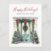 Happy Holidays Neue Zuhause Fronttür verschieben Ankündigungspostkarte (Vorderseite)
