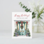 Happy Holidays Neue Zuhause Fronttür verschieben Ankündigungspostkarte (Stehend Vorderseite)
