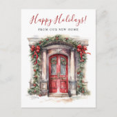 Happy Holidays Neue Zuhause Fronttür verschieben Ankündigungspostkarte (Vorderseite)