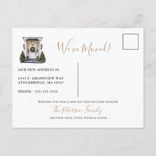 Happy Holidays Neue Zuhause Fronttür verschieben Ankündigungspostkarte (Rückseite)