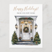 Happy Holidays Neue Zuhause Fronttür verschieben Ankündigungspostkarte (Vorderseite)