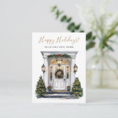 Happy Holidays Neue Zuhause Fronttür verschieben Ankündigungspostkarte (Stehend Vorderseite)