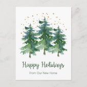 Happy Holidays Neue Zuhause Pine Trees Ankündigungspostkarte (Vorderseite)