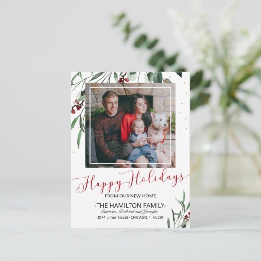 Happy Holidays Neues Zuhause Moving Ankündigung Fo (Stehend Vorderseite)