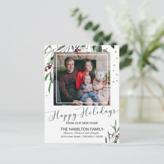 Happy Holidays Neues Zuhause Moving Ankündigung Fo (Stehend Vorderseite)