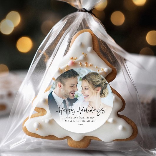 Happy Holidays Newlyweds Foto Overlay Weihnachten Runder Aufkleber