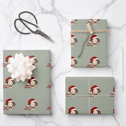 Happy Holidays!Niedlich Baby Monkey Geschenkpapier Set (Vorderseite)