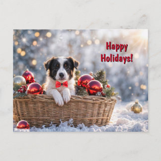 Happy Holidays Niedlich Border Collie Art Puppy Feiertagspostkarte