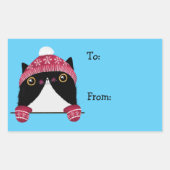Happy Holidays Niedlich Cat Gift Label Rechteckiger Aufkleber (Vorderseite)