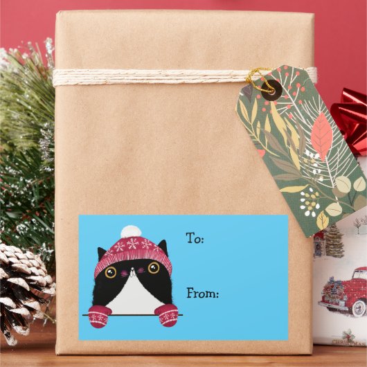 Happy Holidays Niedlich Cat Gift Label Rechteckiger Aufkleber (Feiertag)