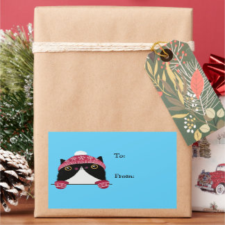 Happy Holidays Niedlich Cat Gift Label Rechteckiger Aufkleber