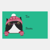 Happy Holidays Niedlich Cat Gift Label Rechteckiger Aufkleber (Vorderseite)