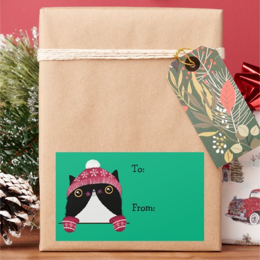 Happy Holidays Niedlich Cat Gift Label Rechteckiger Aufkleber (Feiertag)
