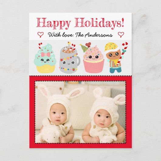Happy Holidays Niedlich farbenfrohe Kawaii Cookies Postkarte (Vorderseite)