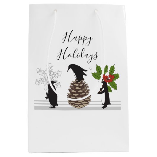 Happy Holidays Niedlich Funny Christmas Penguin Mittlere Geschenktüte (Vorderseite)