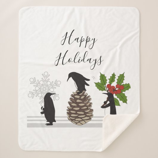 Happy Holidays Niedlich Funny Christmas Penguin Sherpadecke (Vorderseite)