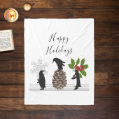 Happy Holidays Niedlich Funny Pinguin Weihnachten Fleecedecke