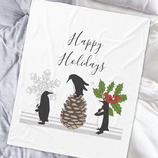 Happy Holidays Niedlich Funny Pinguin Weihnachten Fleecedecke