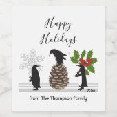 Happy Holidays Niedlich Funny Pinguin Weihnachten Weinetikett (Einzelnes Label)