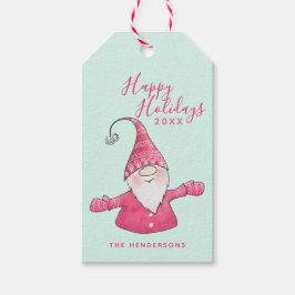 Happy Holidays Niedlich Gnome Mint und Pink Weihna Geschenkanhänger