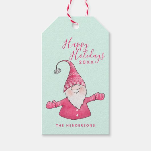 Happy Holidays Niedlich Gnome Mint und Pink Weihna Geschenkanhänger (Vorderseite)