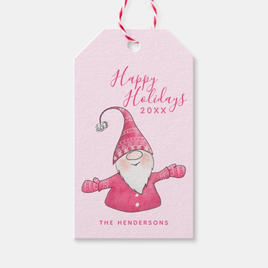 Happy Holidays Niedlich Gnome Pink Weihnachten Geschenkanhänger (Vorderseite)