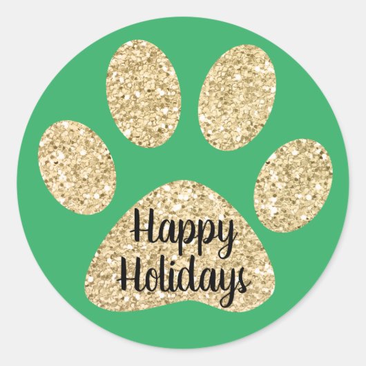 Happy Holidays Niedlich Gold Glitzer Paw Print Gre Runder Aufkleber (Vorderseite)