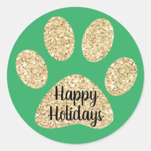 Happy Holidays Niedlich Gold Glitzer Paw Print Gre Runder Aufkleber