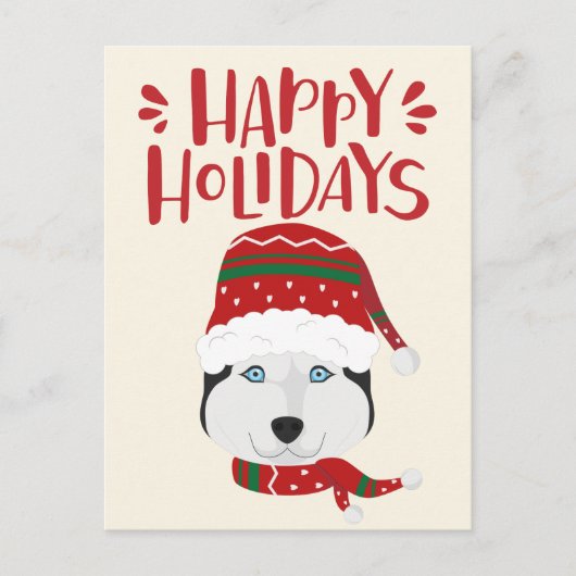 Happy Holidays - Niedlich Husky Weihnachten Postkarte (Vorderseite)