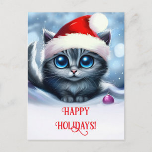 Happy Holidays Niedlich Kitten und Weihnachtsmannm Feiertagspostkarte