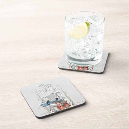 Happy Holidays Niedlich Koala Hard Kunststoff Unte Getränkeuntersetzer (Rechte Seite)