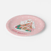 Happy Holidays Niedlich Pink Snowy Gingerbrot Hous Pappteller (Schrägansicht)