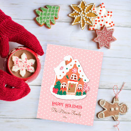 Happy Holidays Niedlich Pink Snowy Gingerbrot Hous Postkarte