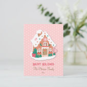 Happy Holidays Niedlich Pink Snowy Gingerbrot Hous Postkarte (Stehend Vorderseite)
