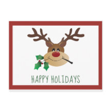 Happy Holidays Niedlich Reindeer Mistletoe Red Gre