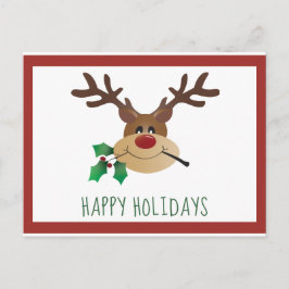 Happy Holidays Niedlich Reindeer Mistletoe Red Gre Postkarte
