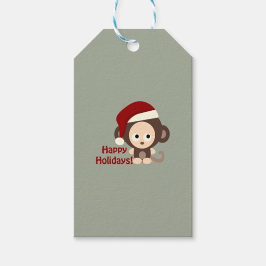 Happy Holidays Niedlich Santa Monkey Geschenkanhänger (Vorderseite)