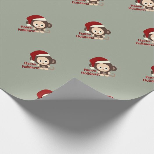 Happy Holidays Niedlich Santa Monkey Geschenkpapier (Ecke)