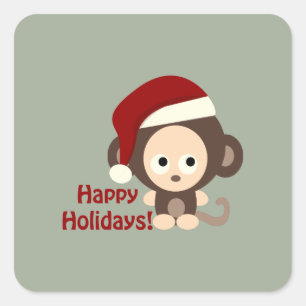 Happy Holidays Niedlich Santa Monkey Quadratischer Aufkleber