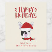 Happy Holidays - Niedliche französische Bulldogge  Weinetikett (Einzelnes Label)