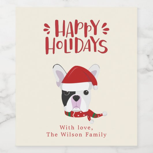 Happy Holidays - Niedliche französische Bulldogge  Weinetikett (Einzelnes Label)
