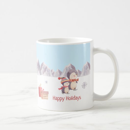 Happy Holidays Niedliche Pinguine im Schnee Kaffeetasse (Rechts)
