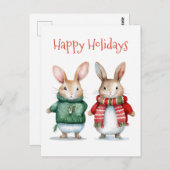 Happy Holidays - Niedliche Winter Bunnies - Weihna Postkarte (Vorne/Hinten)