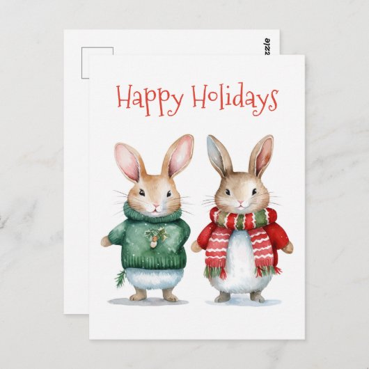 Happy Holidays - Niedliche Winter Bunnies - Weihna Postkarte (Vorne/Hinten)