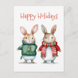 Happy Holidays - Niedliche Winter Bunnies - Weihna Postkarte