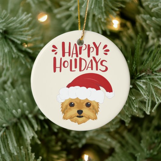 Happy Holidays - Niedliche Yorkshire Terrier Weihn Keramik Ornament (Baum)