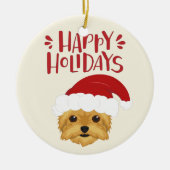 Happy Holidays - Niedliche Yorkshire Terrier Weihn Keramik Ornament (Vorne)
