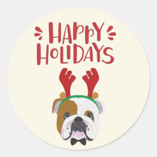 Happy Holidays - Niedlicher englischer Bulldog - W Runder Aufkleber